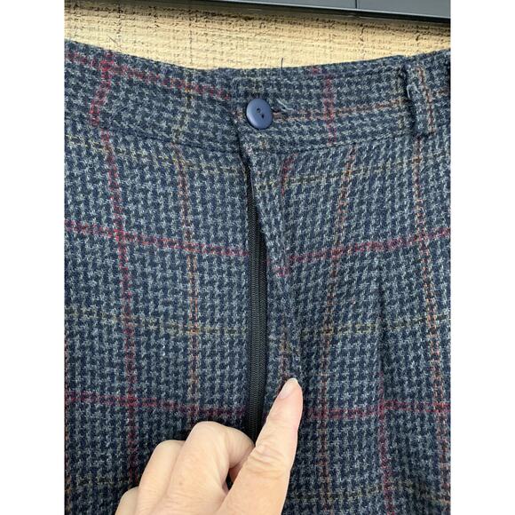 Vintage Wool Blend Herringbone Plaid Lined Pleated Trousers Pants Size 14 Cozy - Picture 4 of 10
